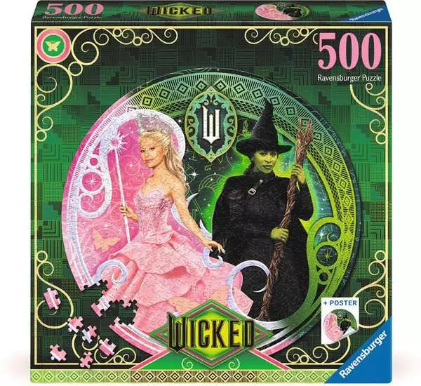 Ravensburger 'Wicked' puzzle box with two characters and decorative elements.