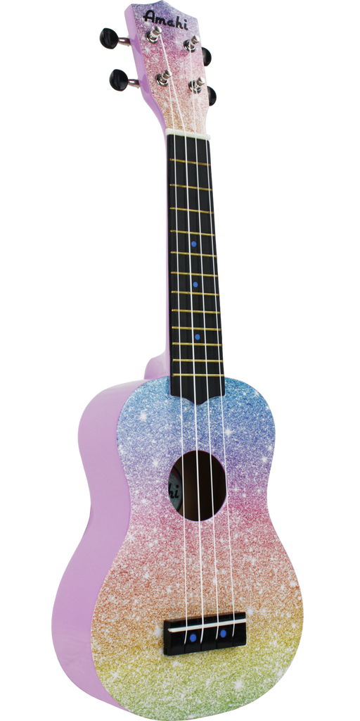 Colorful ukulele with a gradient design on a white background