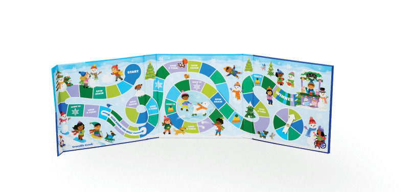 Children's board game mat with colorful illustrations on a white background