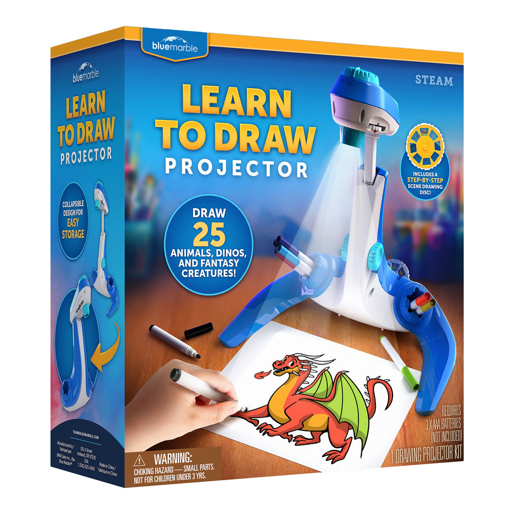 Box of a 'Learn to Draw Projector' with a projector and drawing on paper.