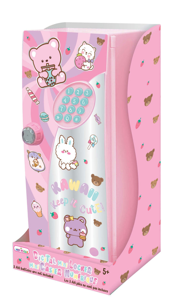 Pink digital locker with cartoon characters in a box
