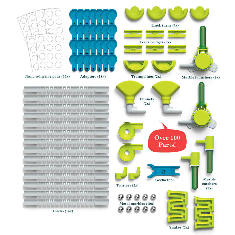 Image of Gecko Run Challenge components on a white background