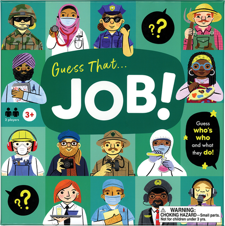 Board game cover titled 'Guess That Job!' with illustrations of various roles.