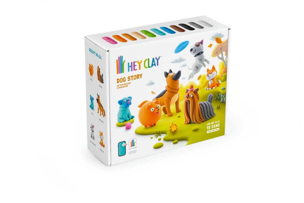 Box of Hey Clay dog-themed playset on a white background