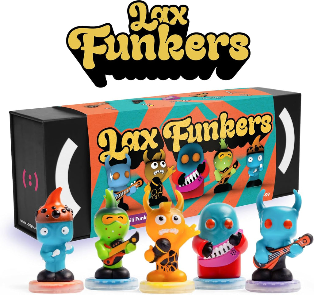 Lax Funkers toy figures with colorful packaging on a white background