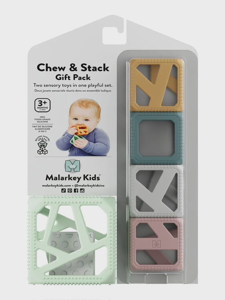 Malarkey Kids Chew & Stack Gift Pack with sensory toys in packaging
