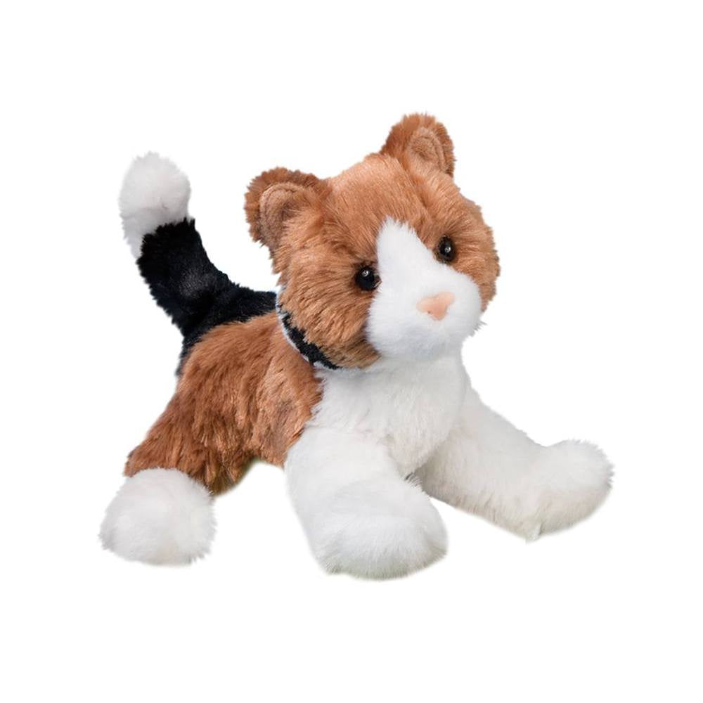 Photo of plush calico cat on a white backround
