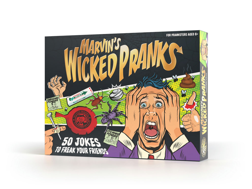 Marvin's Wicked Pranks box with colorful cover and cartoon character on a white background
