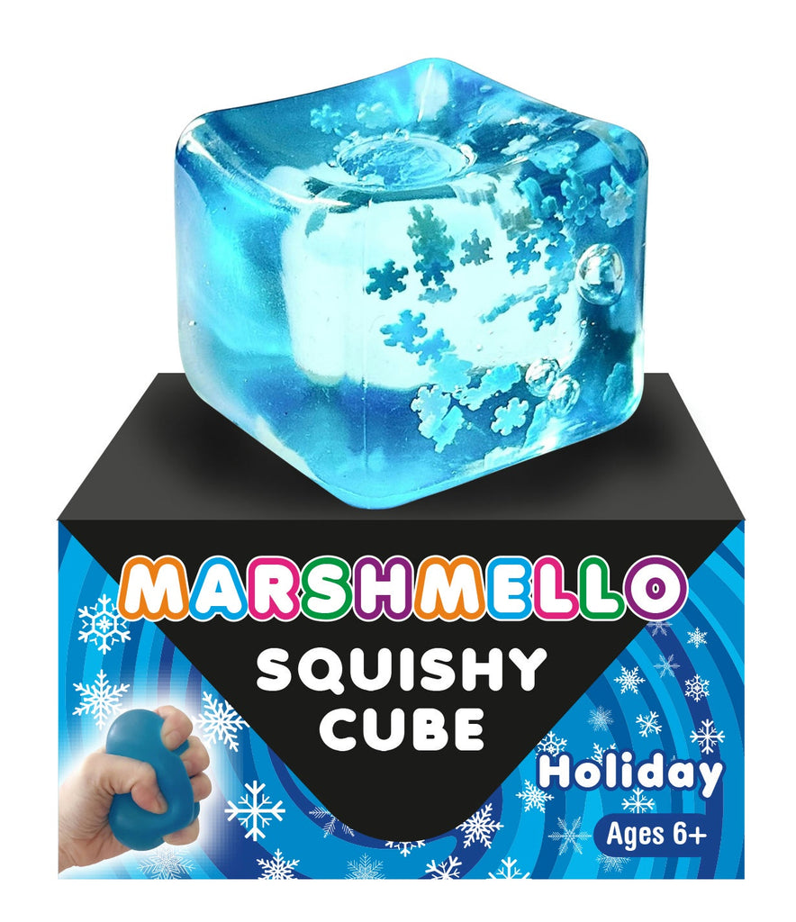 Marshmello Squishy Cube toy on a white background