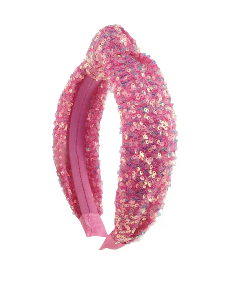 Pink headband with sequins on a white background