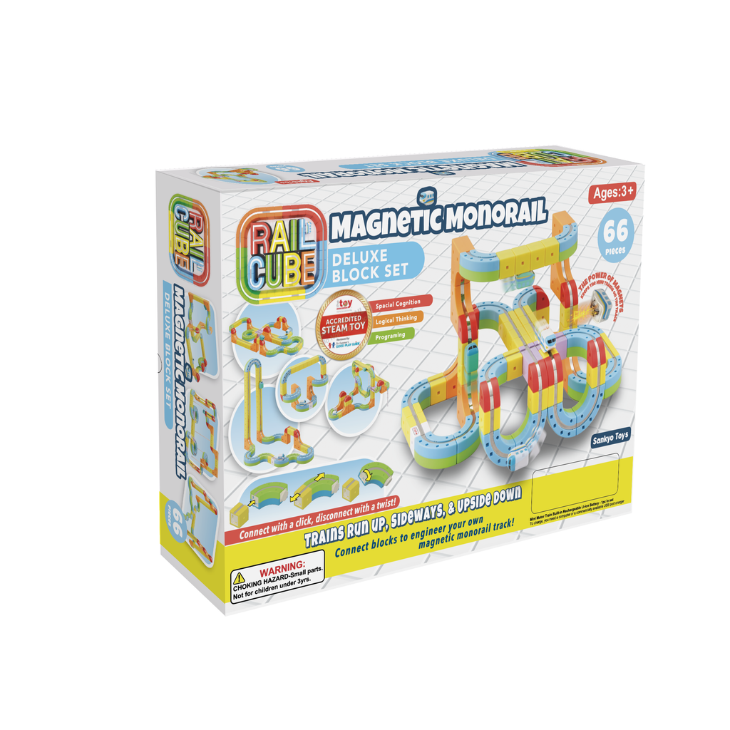 Box of Rail Cube Magnetic Monorail Deluxe Block Set on a white background