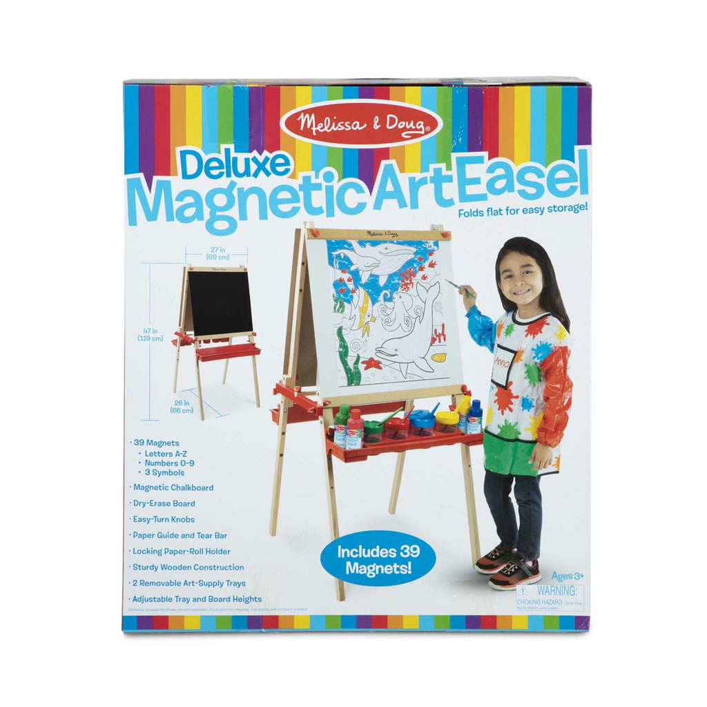 Box of Melissa & Doug Deluxe Magnetic Art Easel with colorful design and child illustration.