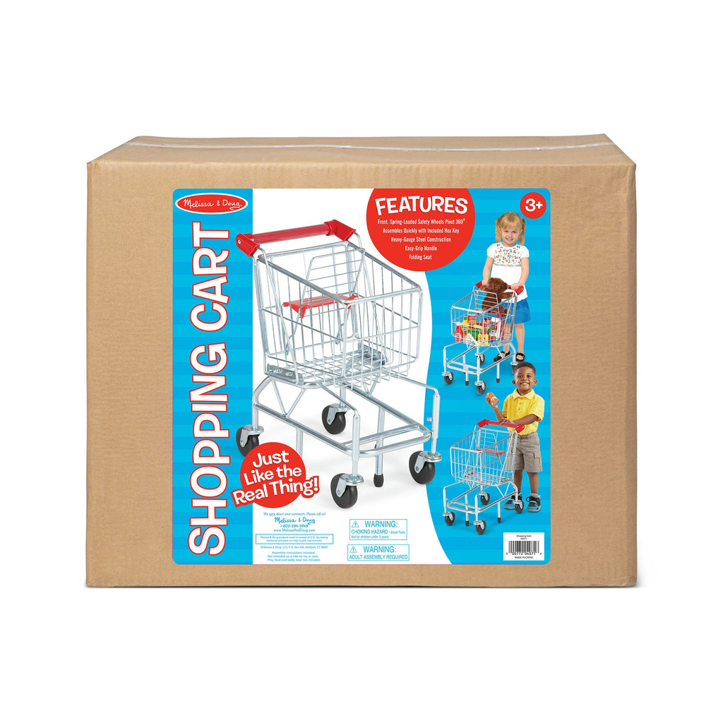 Box of Melissa & Doug shopping cart toy with children playing on a white background