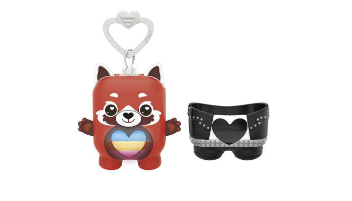 Red panda-shaped keychain with a heart design on a white background