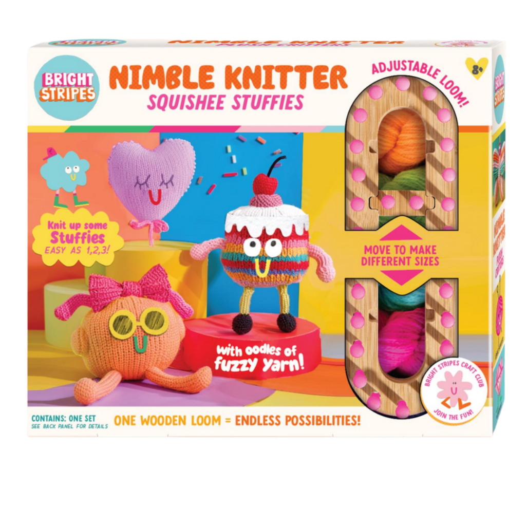 Nimble Knitter Squishee Stuffies packaging on a blank background
