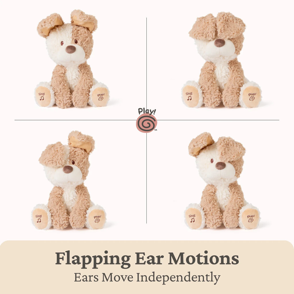 Stuffed toy with flapping ears on a white background