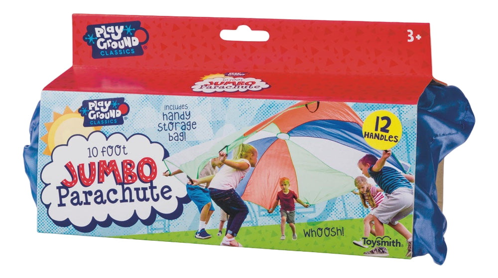 Image of packaging for a playground parachute on a white background
