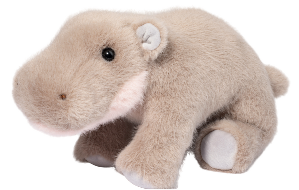 Plush hippo toy on a white background