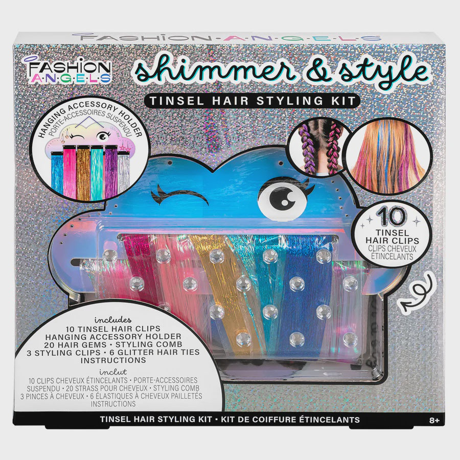 Image of Shimmer & Style Tinsel Hair Styling Kit packaging on a plain background