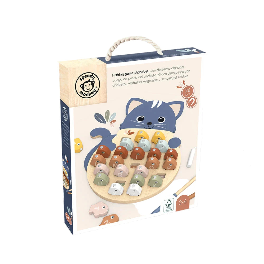 Toy packaging with a cat-themed game on a white background