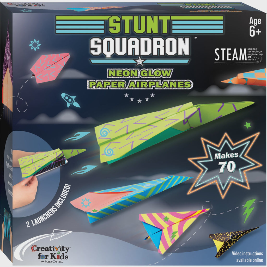 Image of Stunt Squadron Neon Glow Paper Airplanes packaging
