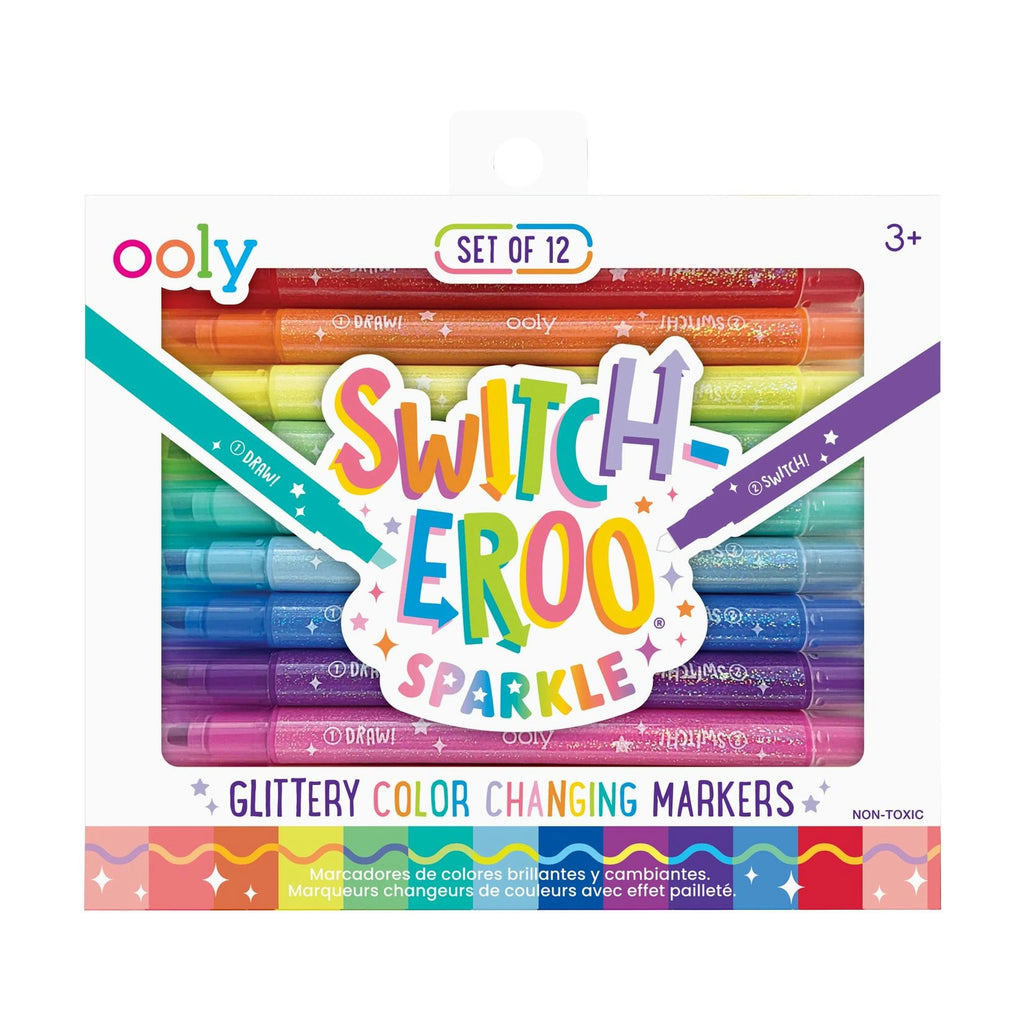 Packaging of Ooly Switch Eroo Sparkle glitzy color-changing markers on a white background