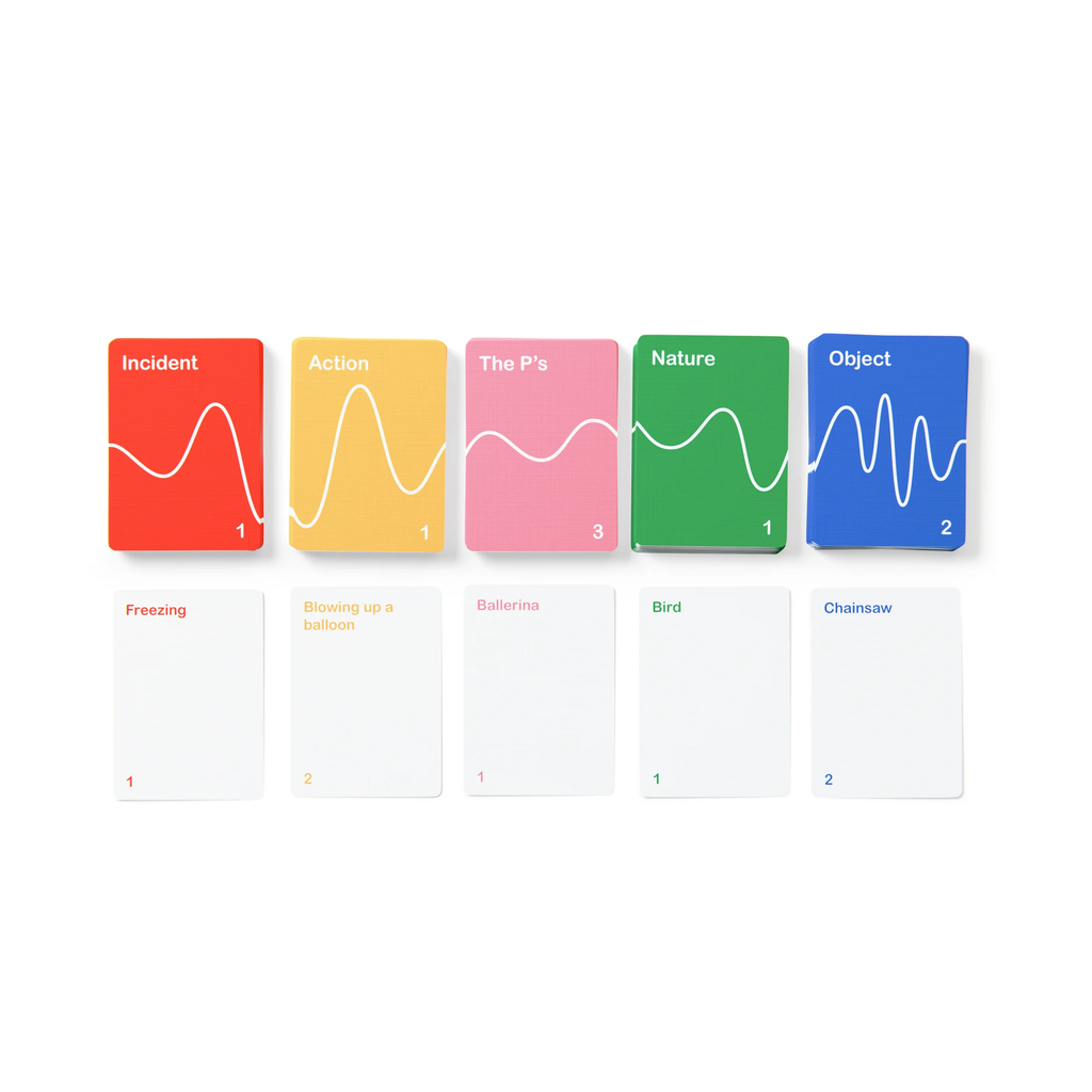 Set of colorful cards with text and wave-like graphics on a white background