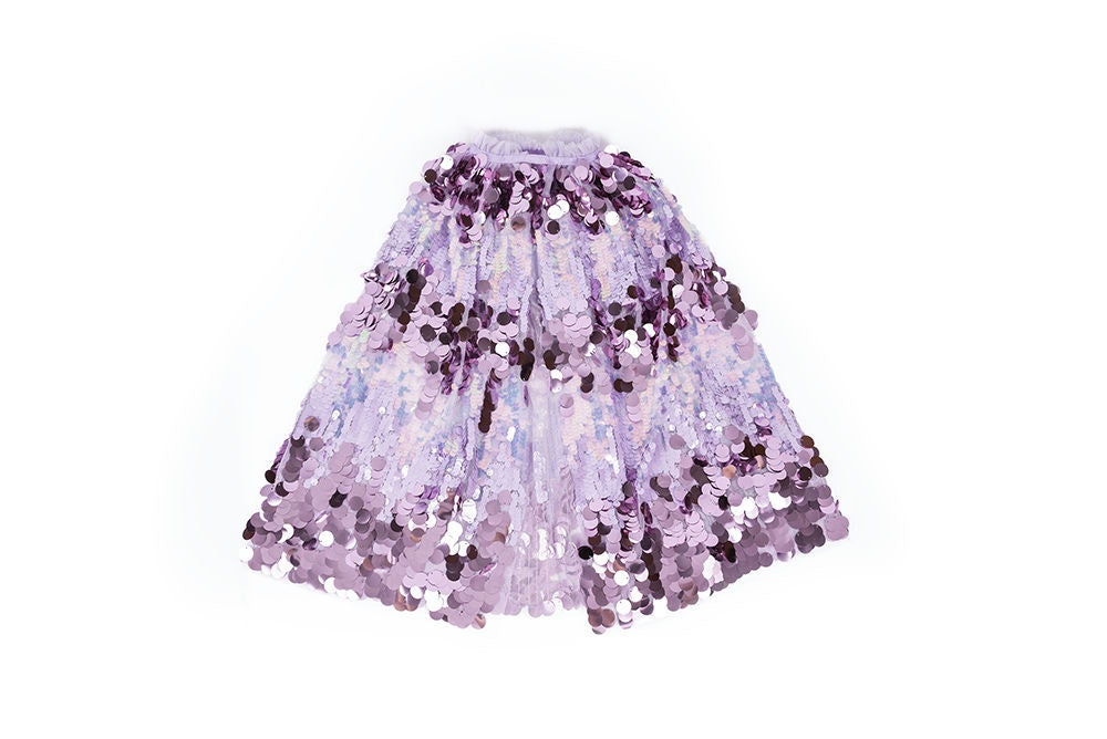 Lavender sequin cape on a white background