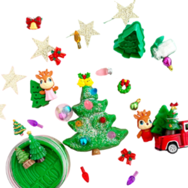 Assorted Christmas-themed figurines and decorations on a white background