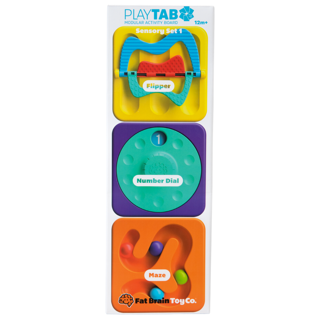 PlayTab modular activity board with colorful components on a white background