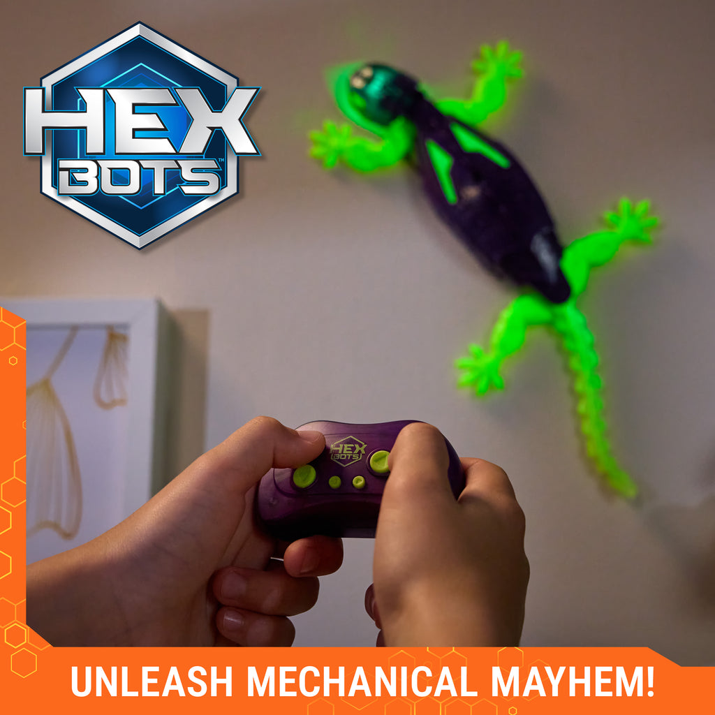 Hex Bots toy Gecko with remote control on a wall background