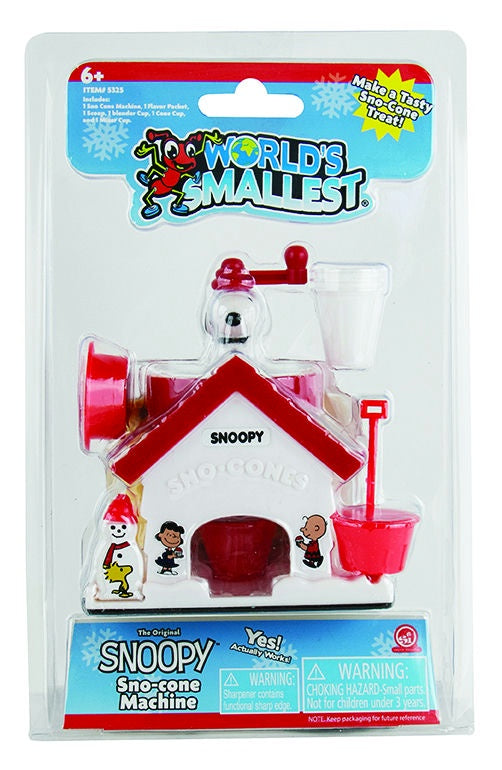 World's Smallest Snoopy snow cone machine toy in packaging