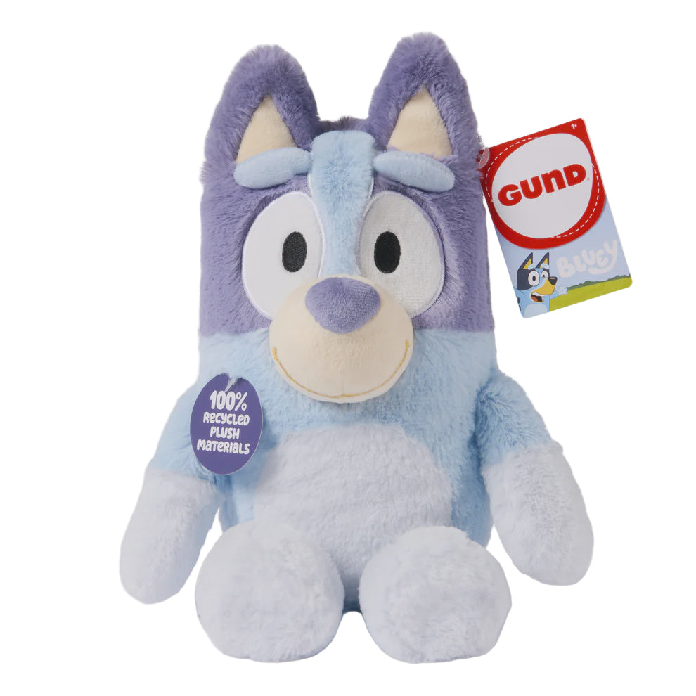 Bluey stuffed animal plush toy with a GUND tag on a white background
