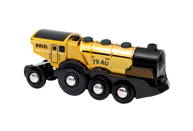 Image of BRIO Mighty Gold Action Locomotive in gold metallic paint scheme