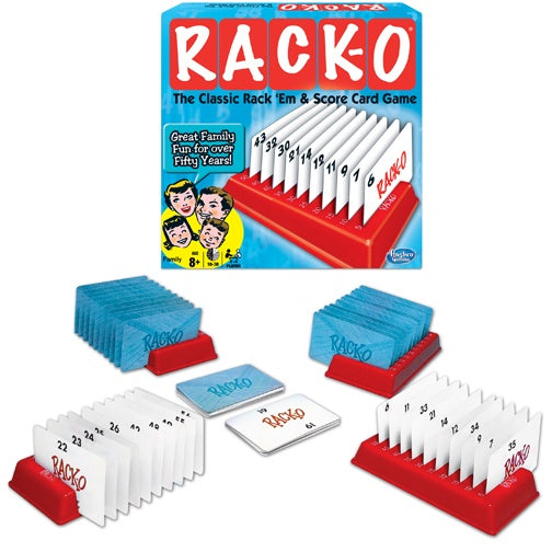Image of RACK-O playing cards, card holders and packaging
