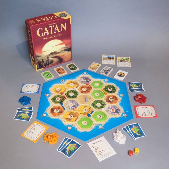 Image of Catan components displayed