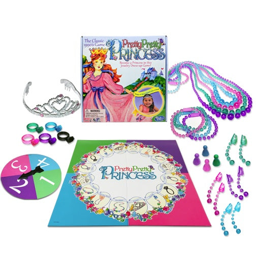 Image of Pretty Pretty Princess game pieces, gameboard, and packaging